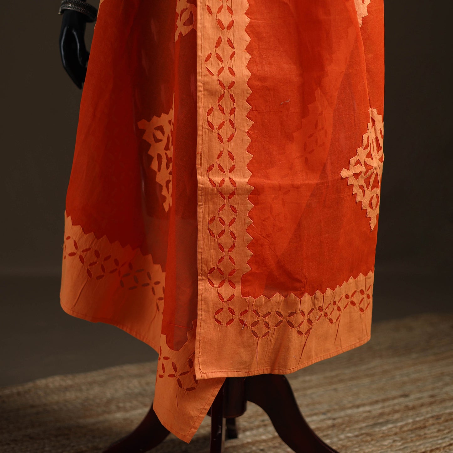 Orange - Pure Cotton Barmer Cutwork Applique Dupatta 13