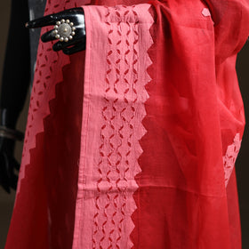Red - Pure Cotton Barmer Cutwork Applique Dupatta 14