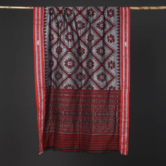 Grey - Maniabandha Ikat Weave Handloom Cotton Saree