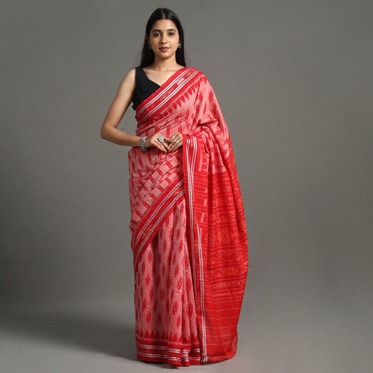 Red - Sambalpuri Ikat Weave Handloom Cotton Saree