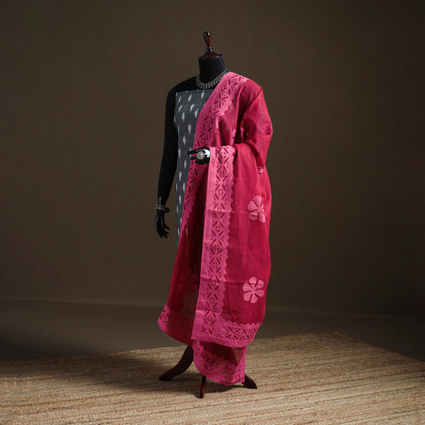 Red - Pure Cotton Barmer Cutwork Applique Dupatta 15