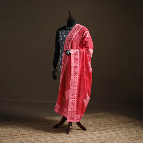 Red - Pure Cotton Barmer Cutwork Applique Dupatta 30