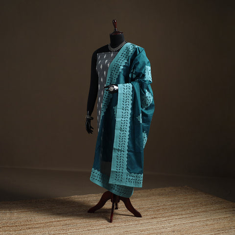 Blue - Pure Cotton Barmer Cutwork Applique Dupatta 37