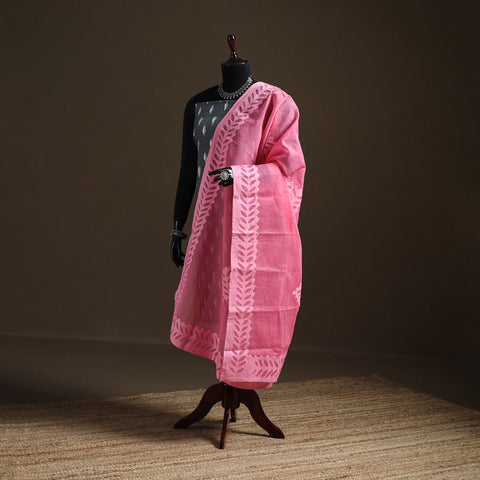 Pink - Pure Cotton Barmer Cutwork Applique Dupatta 39
