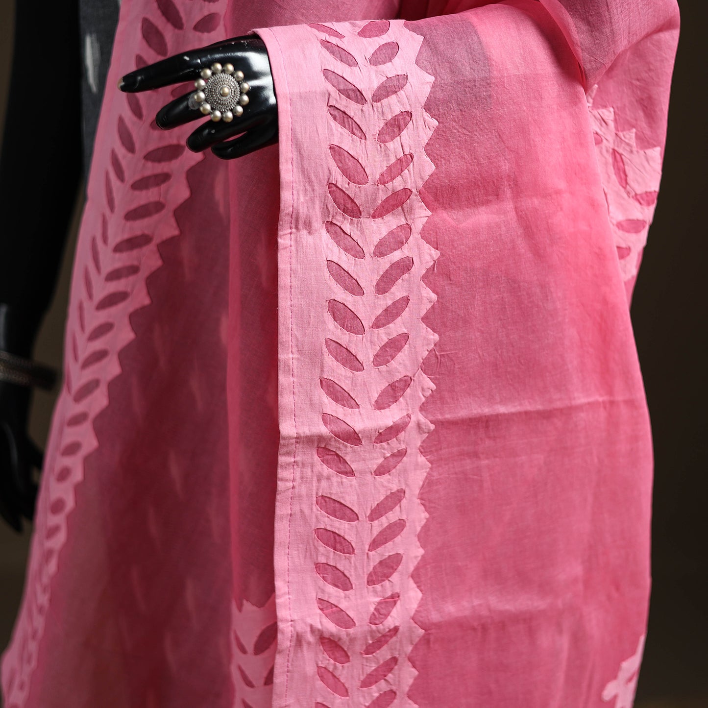 Pink - Pure Cotton Barmer Cutwork Applique Dupatta 39