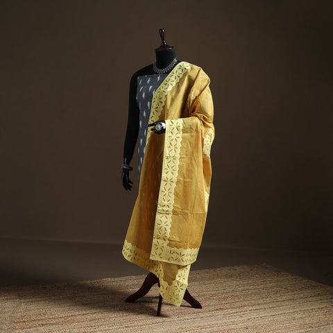 Yellow - Pure Cotton Barmer Cutwork Applique Dupatta 07