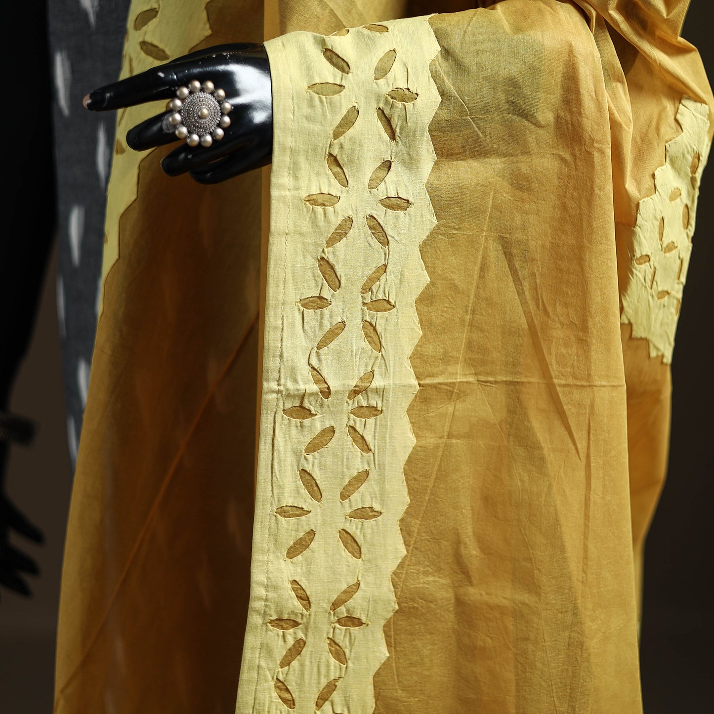 Yellow - Pure Cotton Barmer Cutwork Applique Dupatta 07