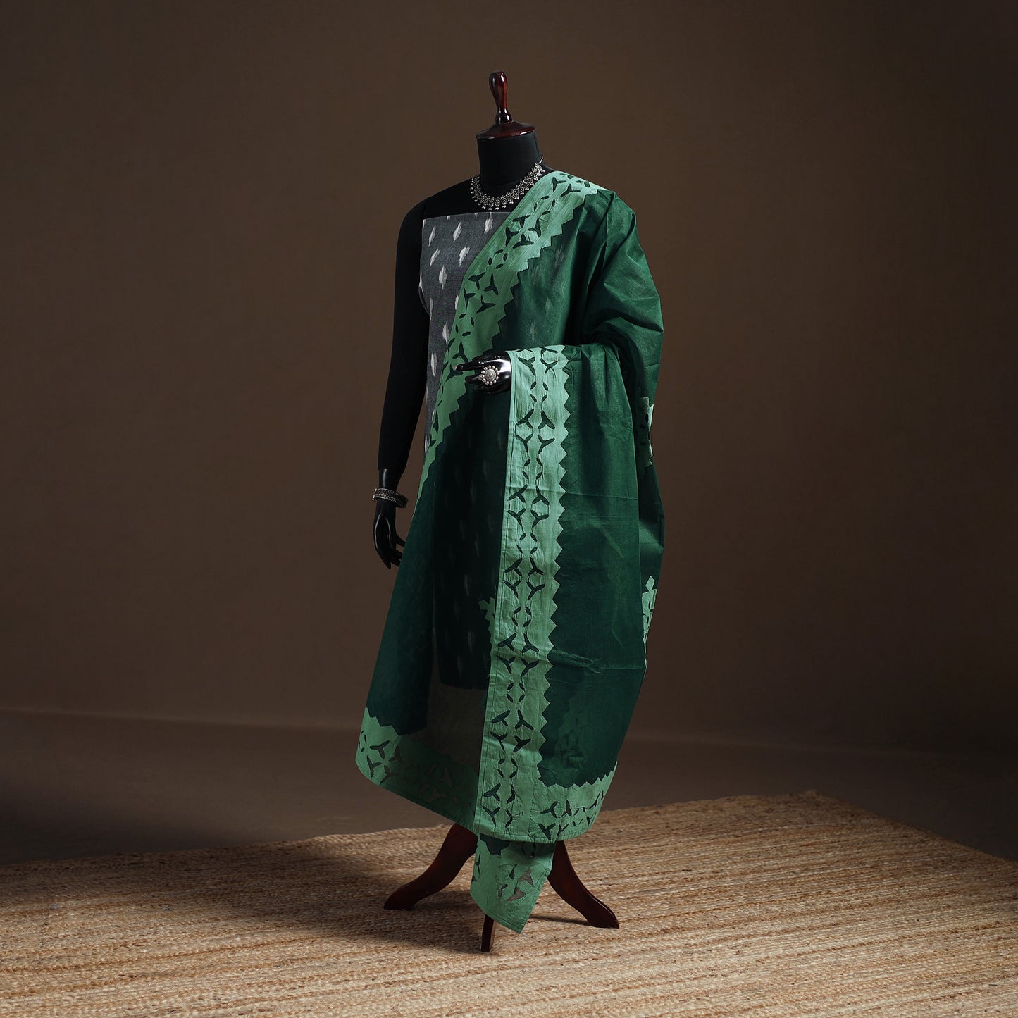 Green - Pure Cotton Barmer Cutwork Applique Dupatta 12