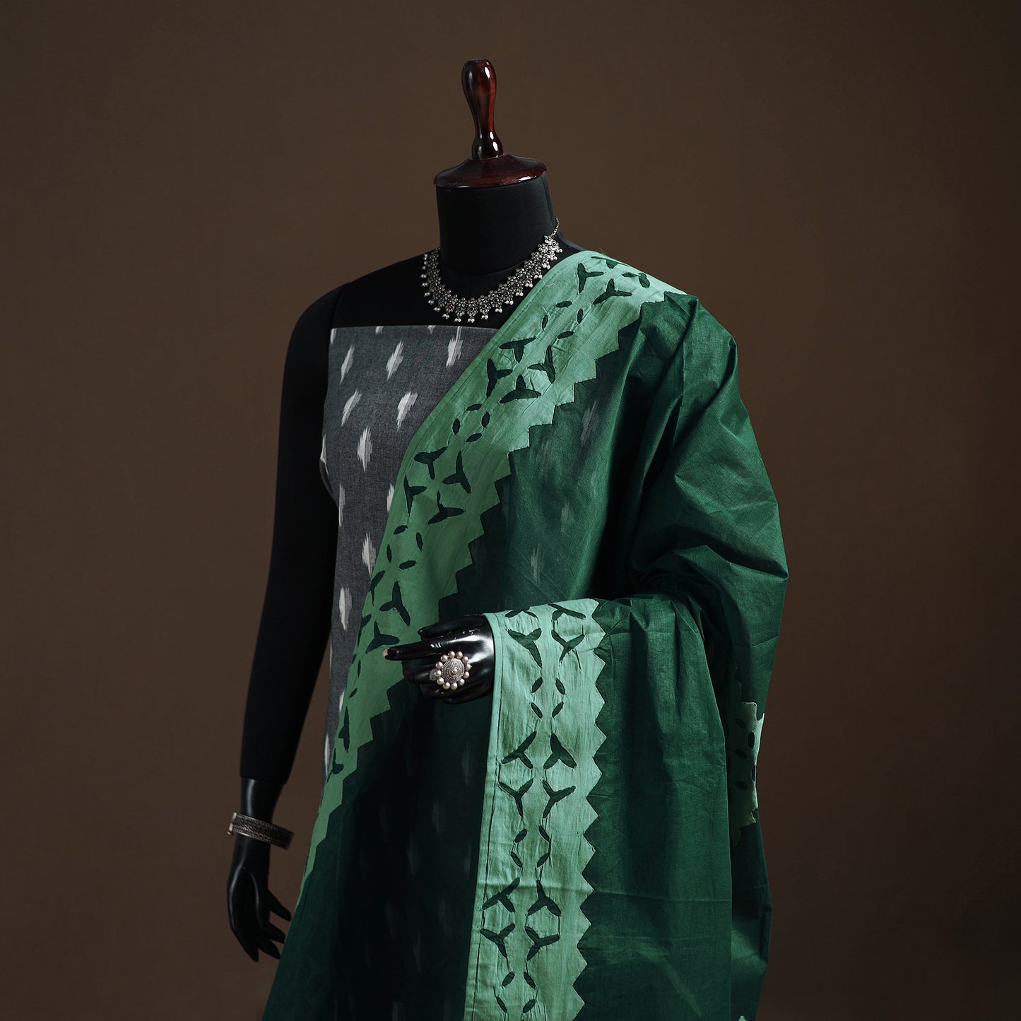 Green - Pure Cotton Barmer Cutwork Applique Dupatta 12