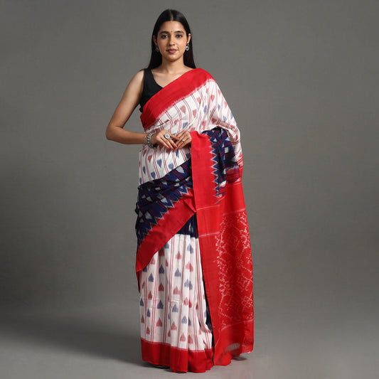 Red - Pochampally Ikat Weave Handloom Cotton Saree