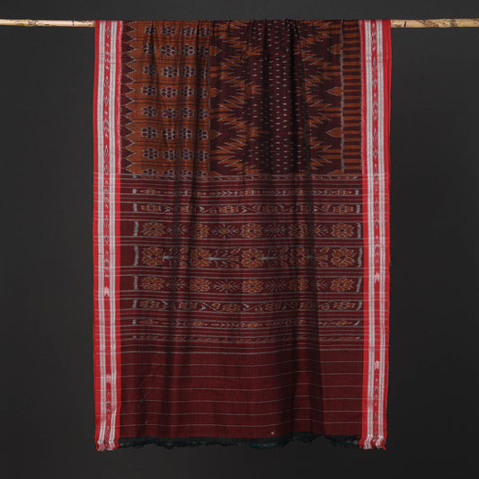 Maroon - Maniabandha Ikat Weave Handloom Cotton Saree