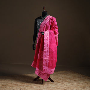 Pink - Pure Cotton Barmer Cutwork Applique Dupatta 11