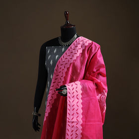 Pink - Pure Cotton Barmer Cutwork Applique Dupatta 11