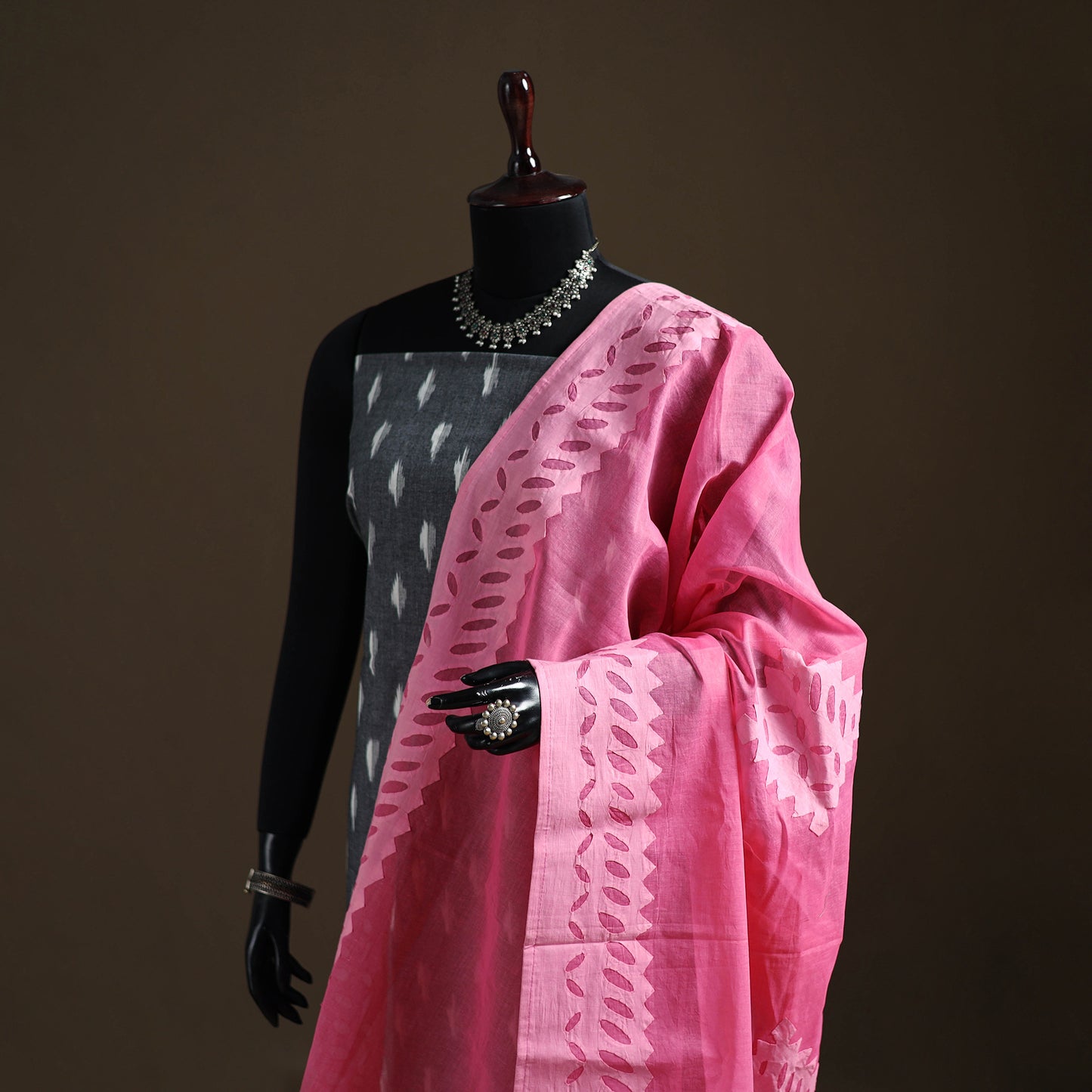 Pink - Pure Cotton Barmer Cutwork Applique Dupatta 38