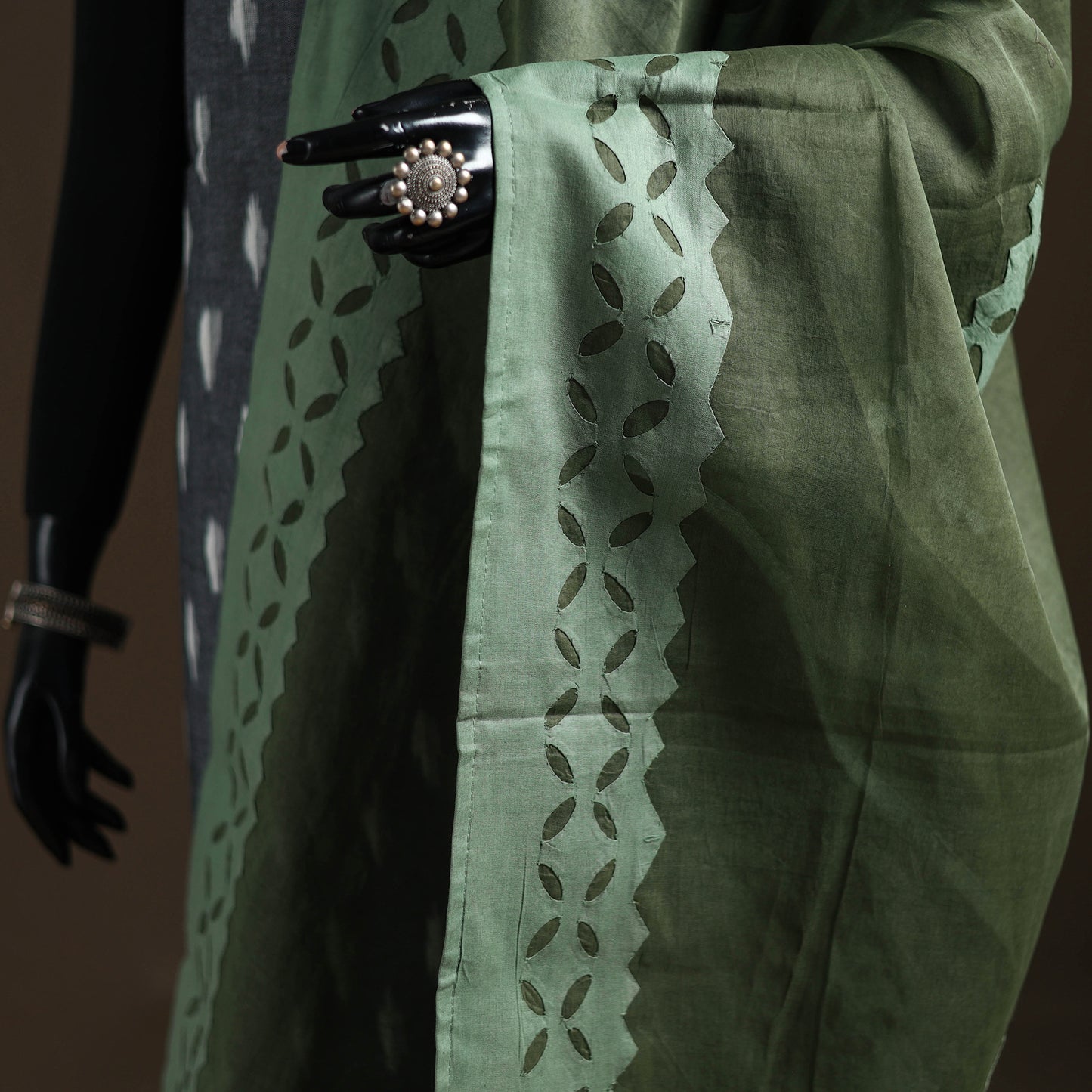 Green - Pure Cotton Barmer Cutwork Applique Dupatta 44