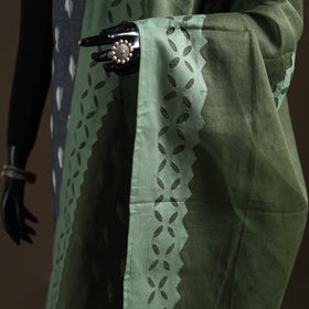 Green - Pure Cotton Barmer Cutwork Applique Dupatta 44