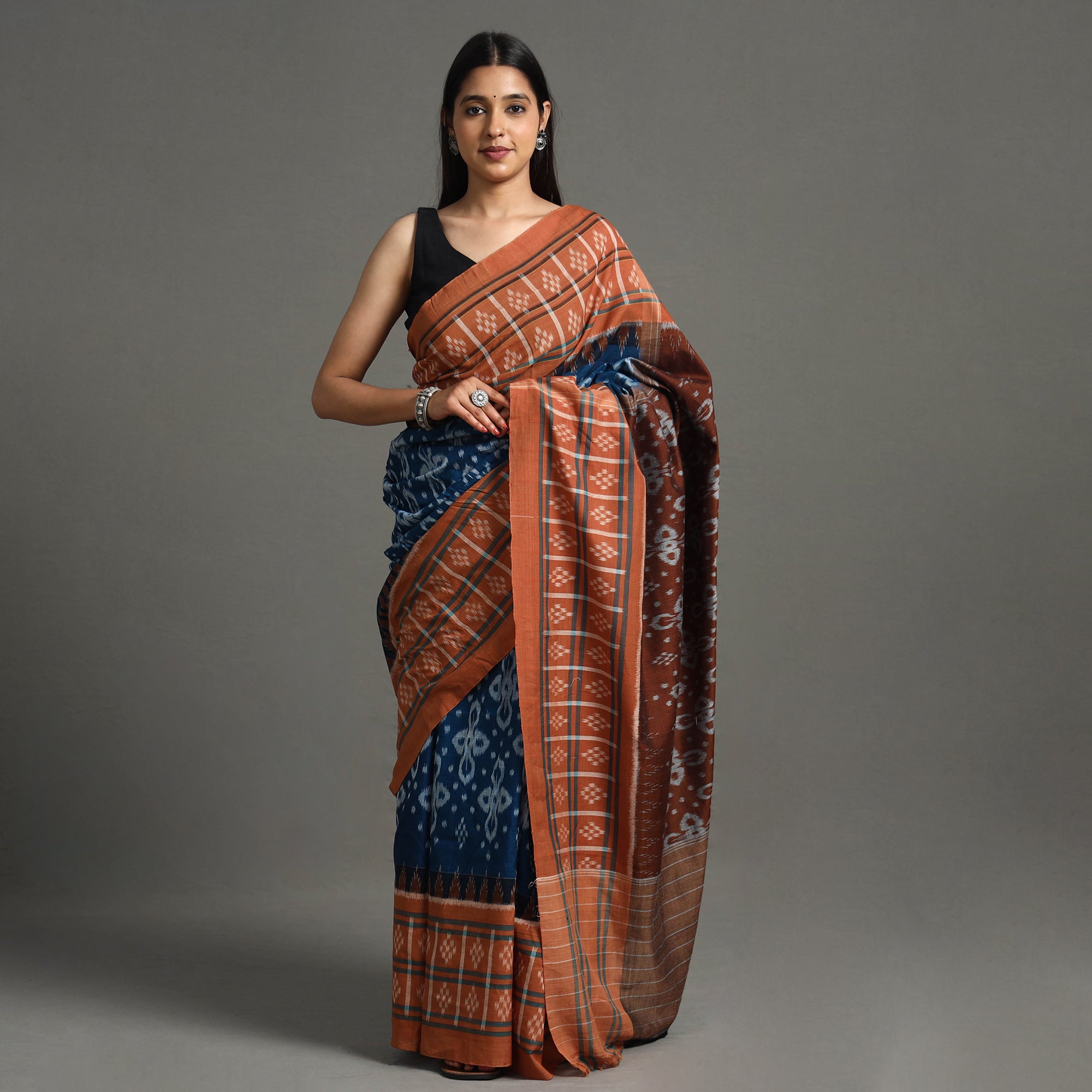 Maroon mustard handloom odisha ikat cotton saree – GoCoop