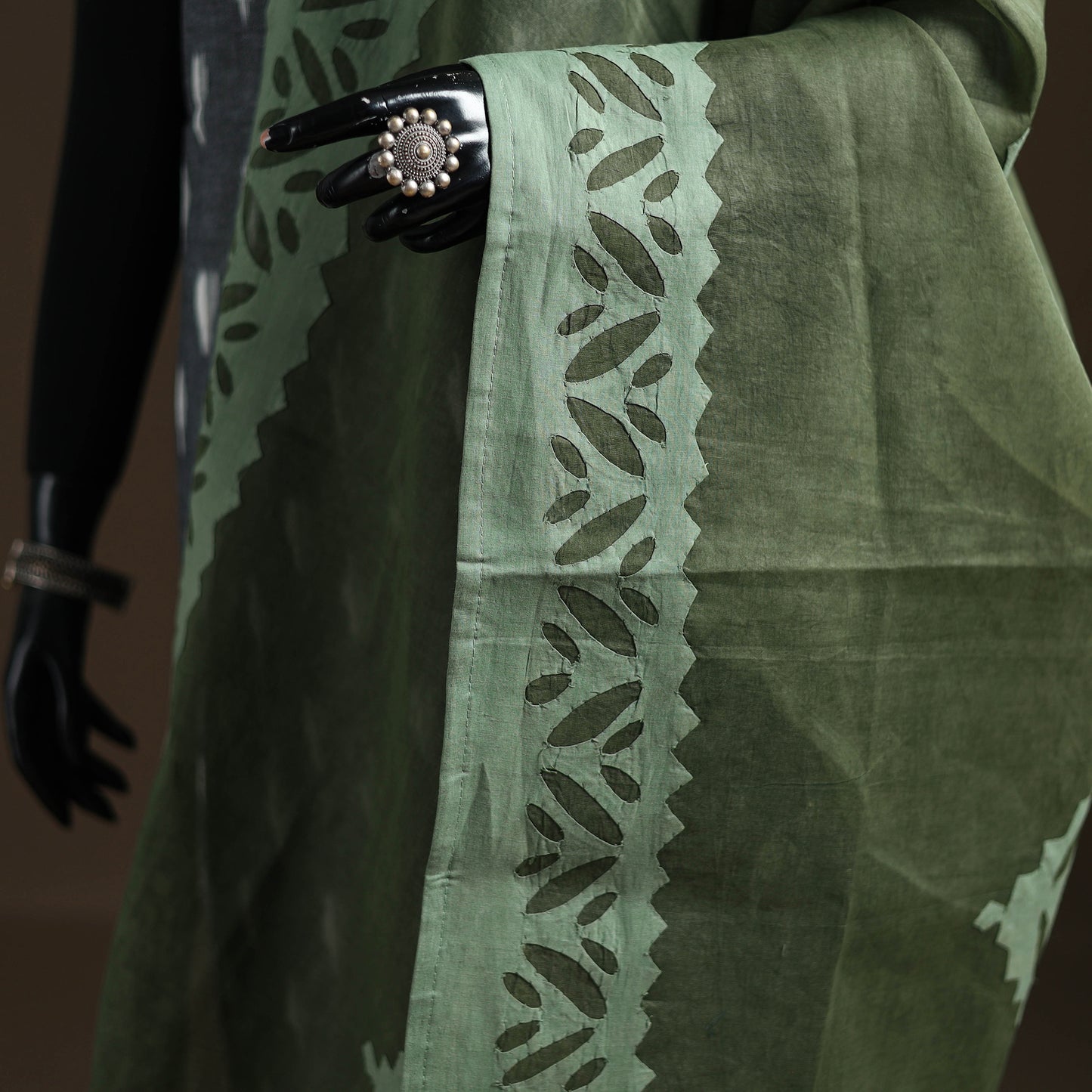 Green - Pure Cotton Barmer Cutwork Applique Dupatta 32