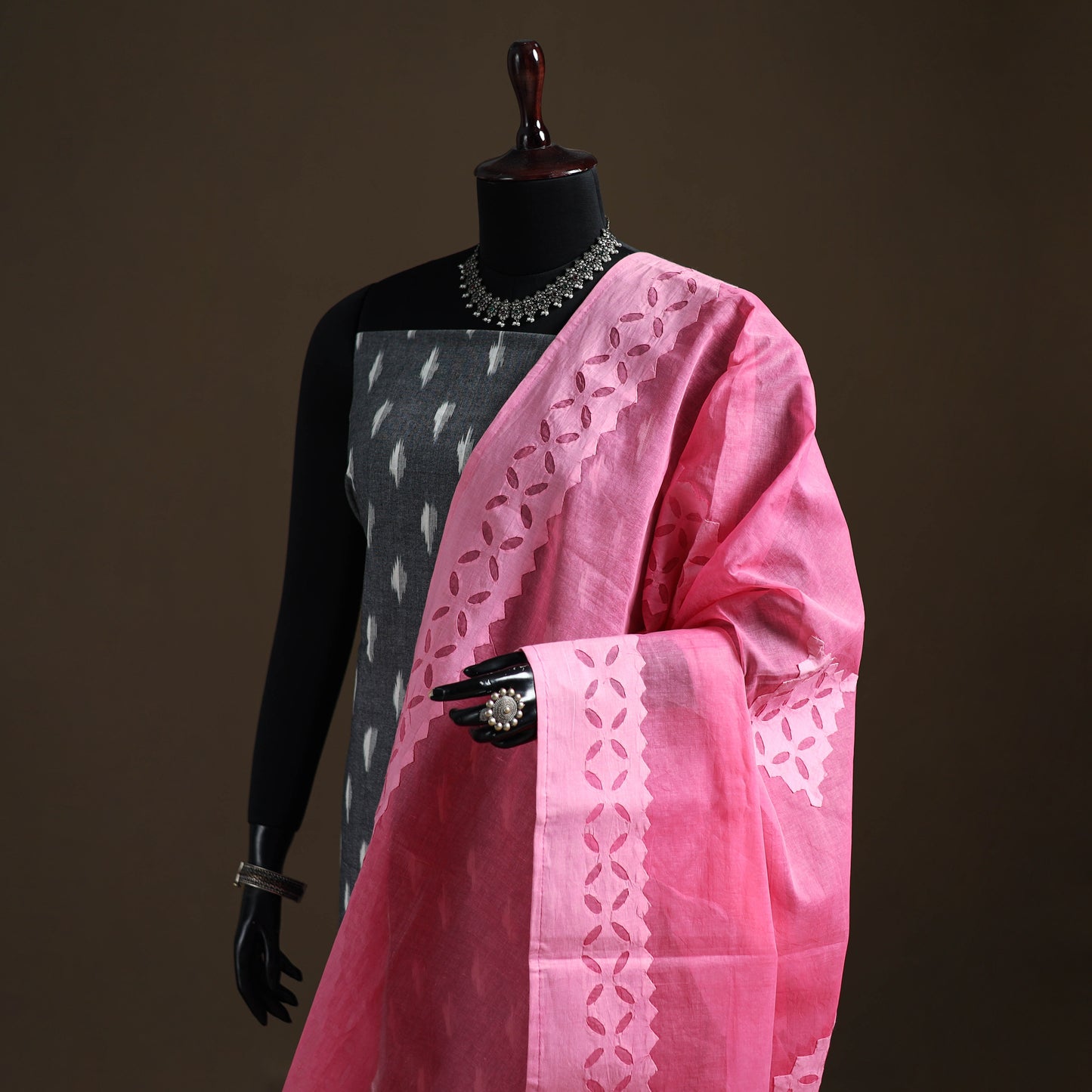 Pink - Pure Cotton Barmer Cutwork Applique Dupatta 41