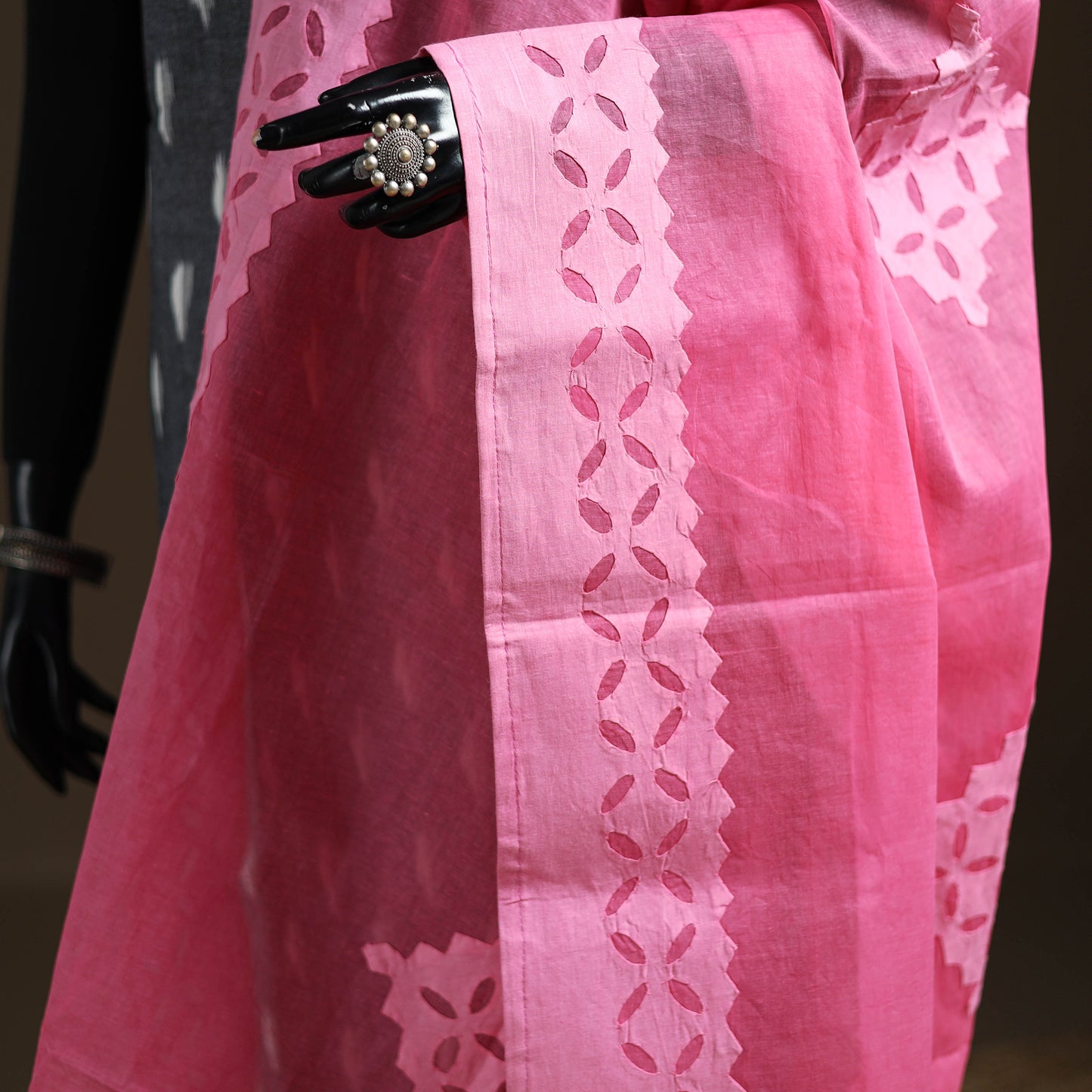 Pink - Pure Cotton Barmer Cutwork Applique Dupatta 41