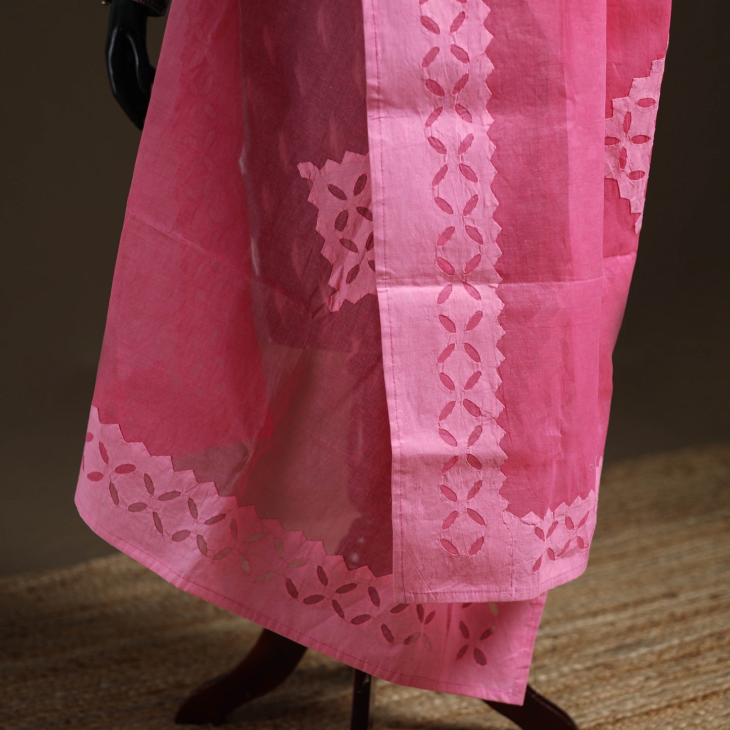 Pink - Pure Cotton Barmer Cutwork Applique Dupatta 41