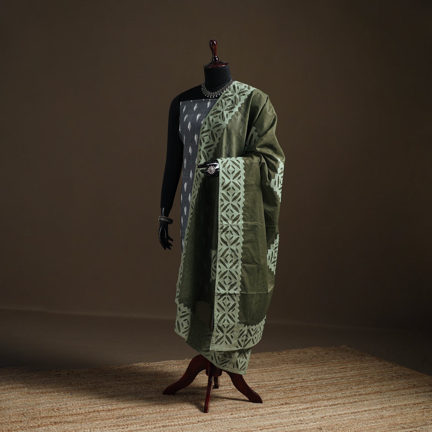 Green - Pure Cotton Barmer Cutwork Applique Dupatta 09