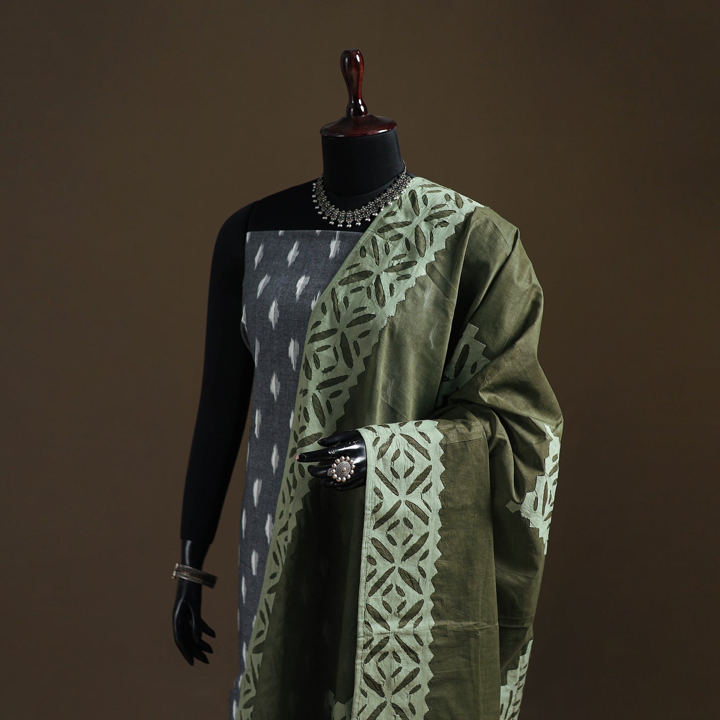 Green - Pure Cotton Barmer Cutwork Applique Dupatta 09