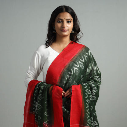 Green - Pochampally Missing Ikat Weave Cotton Handloom Dupatta 01