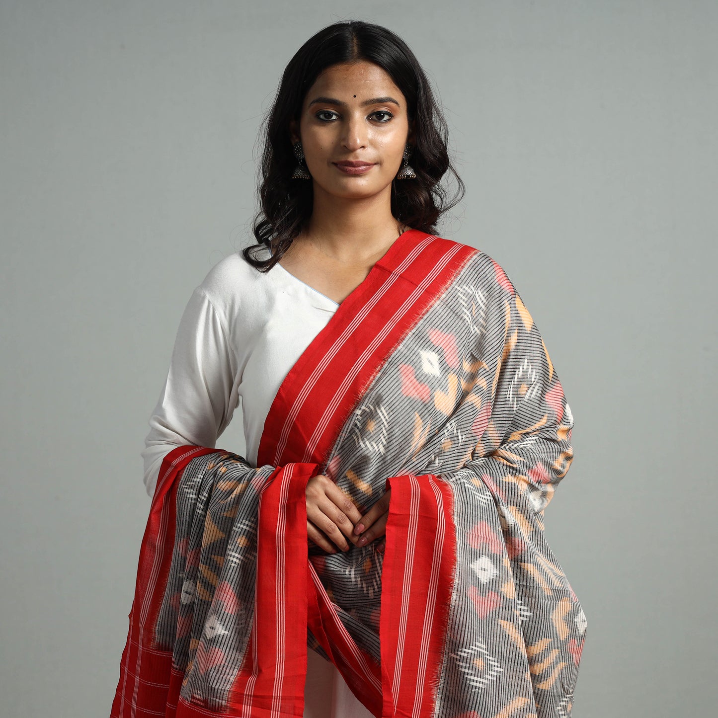Multicolor - Pochampally Missing Ikat Weave Cotton Handloom Dupatta 02