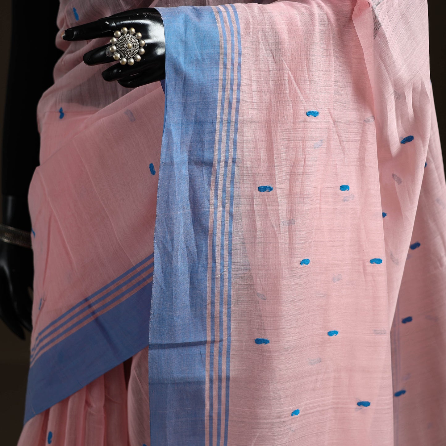 Pink - Pure Handloom Cotton Thread Buti Chanderi Saree 01