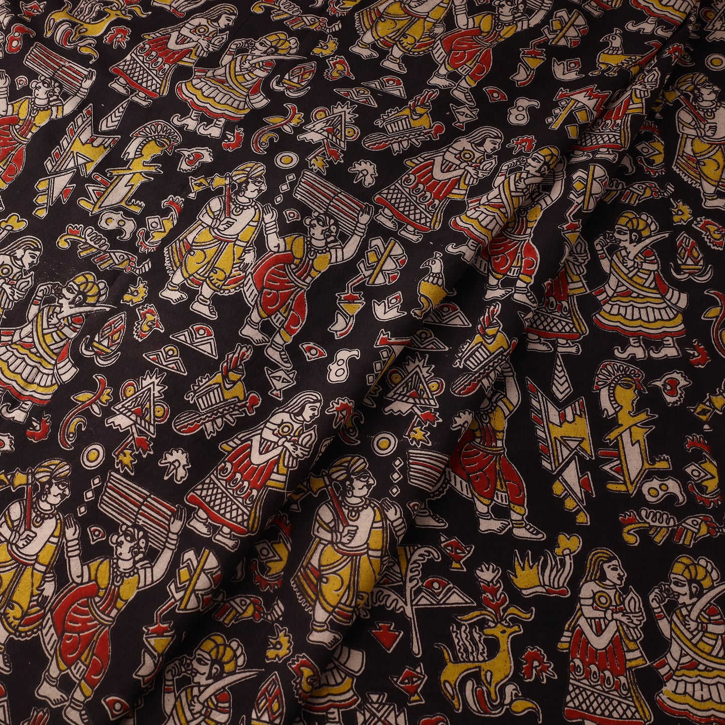 Black Printed Cotton Kalamkari Fabric