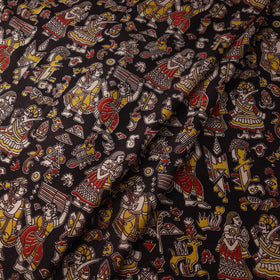 Black Printed Cotton Kalamkari Fabric