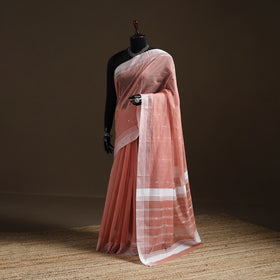 Peach - Pure Handloom Cotton Thread Buti Chanderi Saree 02