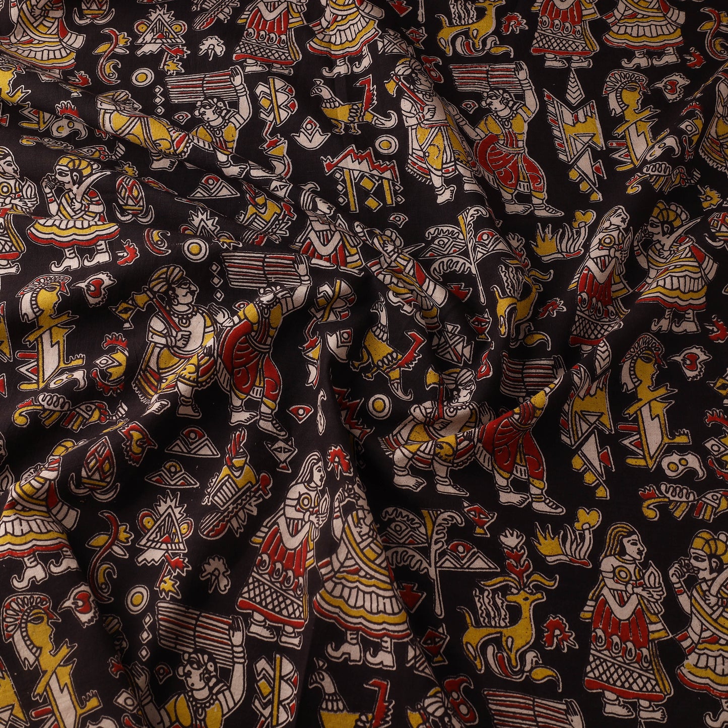 Black Printed Cotton Kalamkari Fabric