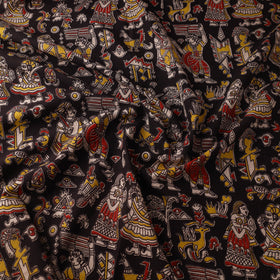 Black Printed Cotton Kalamkari Fabric