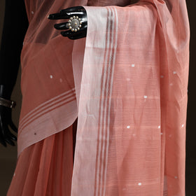Peach - Pure Handloom Cotton Thread Buti Chanderi Saree 02