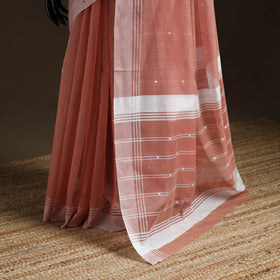Peach - Pure Handloom Cotton Thread Buti Chanderi Saree 02