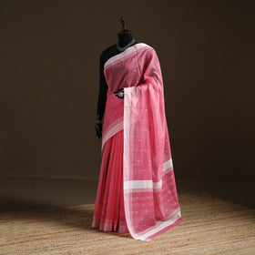 Pink - Pure Handloom Cotton Thread Buti Chanderi Saree 03