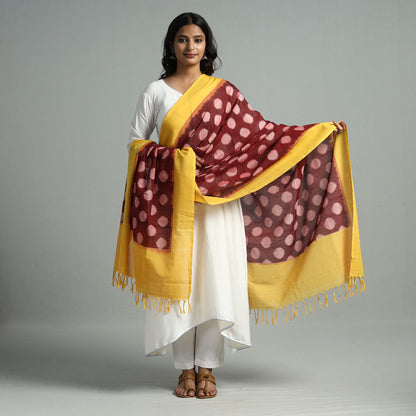 Maroon - Pochampally Missing Ikat Weave Cotton Handloom Dupatta 05