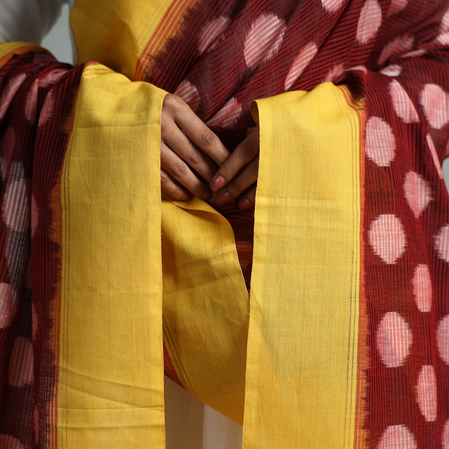 Maroon - Pochampally Missing Ikat Weave Cotton Handloom Dupatta 05