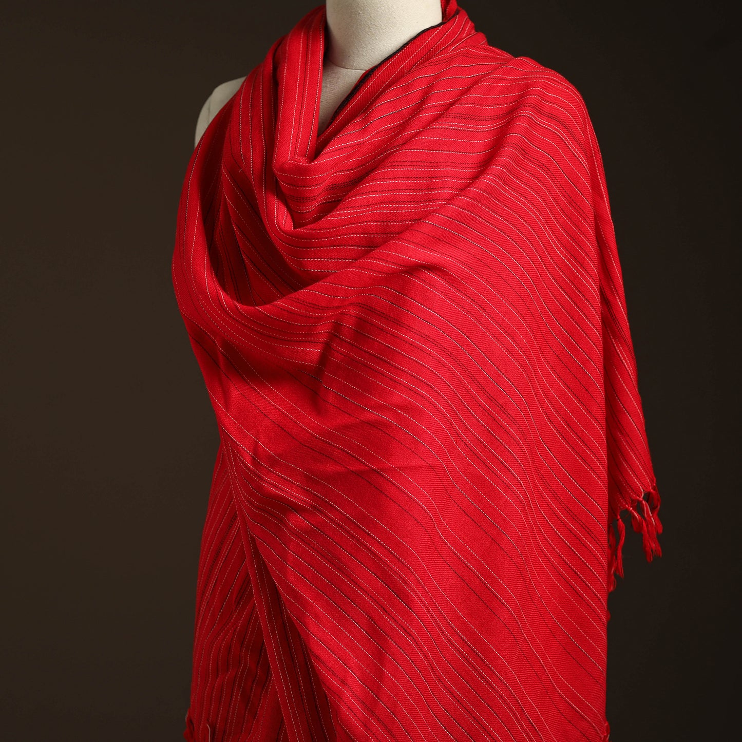 Red - kumaun handwoven merino wool shawl for women 15