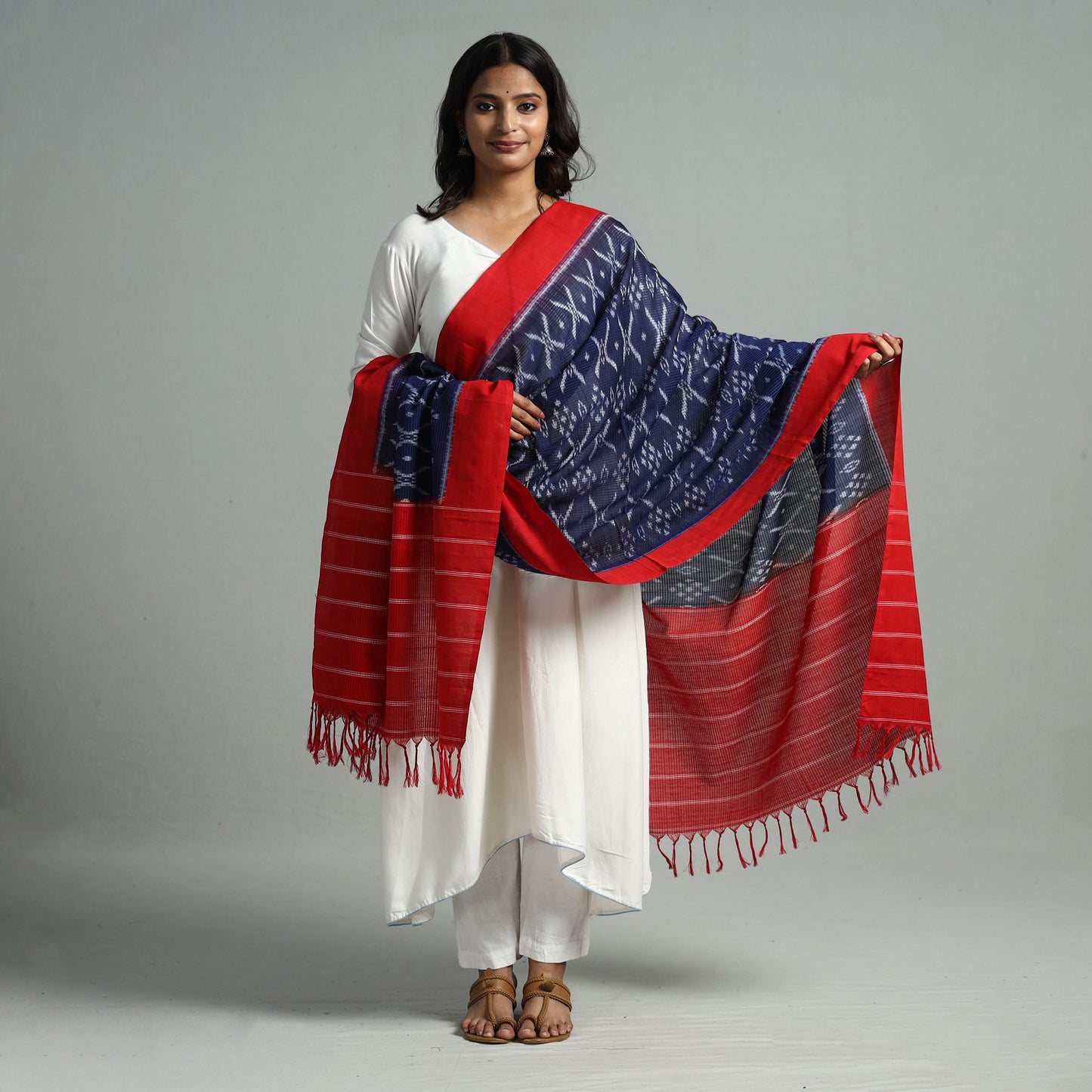 Blue - Pochampally Missing Ikat Weave Cotton Handloom Dupatta 06