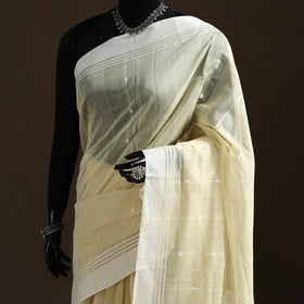 Beige - Pure Handloom Cotton Thread Buti Chanderi Saree 04