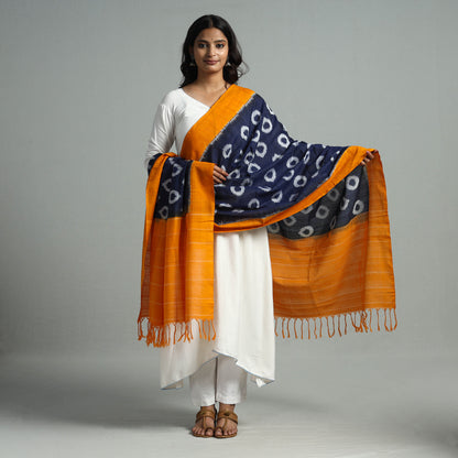 Blue - Pochampally Missing Ikat Weave Cotton Handloom Dupatta 07