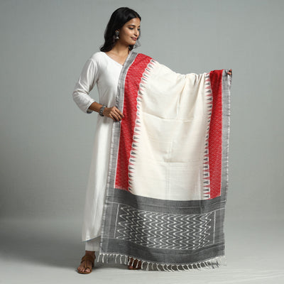 White - Pochampally Missing Ikat Weave Cotton Handloom Dupatta 08