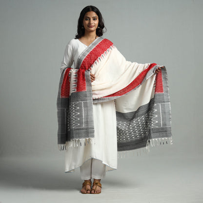 White - Pochampally Missing Ikat Weave Cotton Handloom Dupatta 08