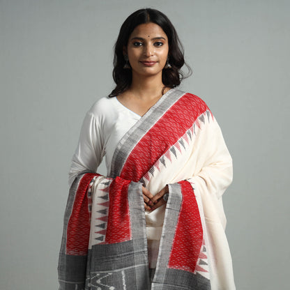 White - Pochampally Missing Ikat Weave Cotton Handloom Dupatta 08