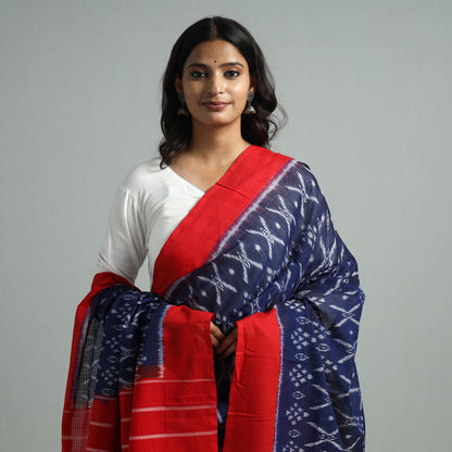 Blue - Pochampally Missing Ikat Weave Cotton Handloom Dupatta 09