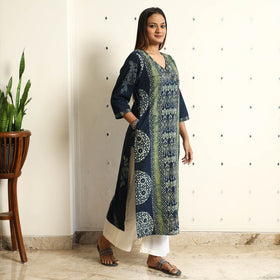 Limited Stock! Blue - Ajrakh Block Printed Cotton Straight Kurta