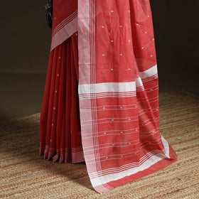 Red - Pure Handloom Cotton Thread Buti Chanderi Saree 10